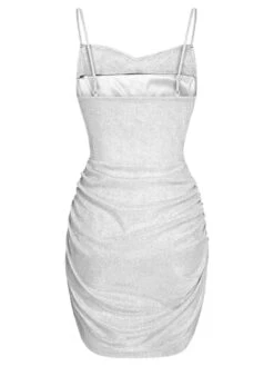 Silver 1960s Spaghetti Strap Sparkling Mini Dress -BUNBUN Fancy Clothing Shop SCHL000370 3 compressed