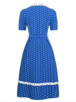 Blue & White 1940s Polka Dot Lapel Dress 12 Blue & White 1940s Polka Dot Lapel Dress -BUNBUN Fancy Clothing Shop SCHL000451 3