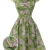 Green 1960s Oil-Painting Rose Dress -BUNBUN Fancy Clothing Shop SCHL000562 01