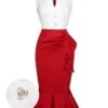 Red & White 1930s Sleeveless Slit Fishtail Dress