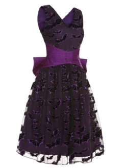 Deep Purple 1950s Halloween Bat Bow Dress -BUNBUN Fancy Clothing Shop SCHL000582 2