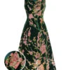 Green 1930s Floral Velvet Sleeveless Dress -BUNBUN Fancy Clothing Shop SCHL000590 01