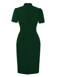 Green 1960s Keyhole Stand Collar Pencil Dress -BUNBUN Fancy Clothing Shop SCHL000658 DG 2