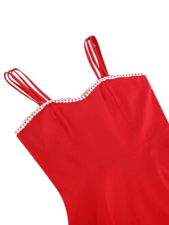 Red 1950s Lace Strap Swing Dress -BUNBUN Fancy Clothing Shop SCHL000670 R 4