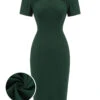Dark Green 1940s Solid Wrap Dress -BUNBUN Fancy Clothing Shop SCHL000674 01 compressed