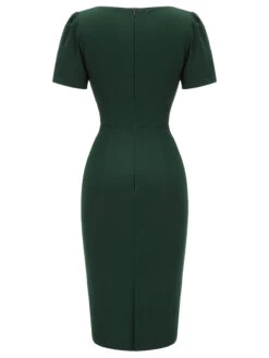 Dark Green 1940s Solid Wrap Dress 12 Dark Green 1940s Solid Wrap Dress -BUNBUN Fancy Clothing Shop SCHL000674 3 compressed