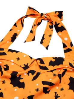 Black 1950s Halloween Pumpkin Bat Halter Dress 15 Black 1950s Halloween Pumpkin Bat Halter Dress -BUNBUN Fancy Clothing Shop SCHL000732 4