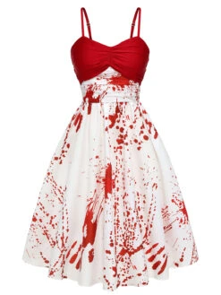 Red&White 1950s Halloween Blood Dress -BUNBUN Fancy Clothing Shop SCHL000790 1