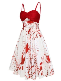 Red&White 1950s Halloween Blood Dress -BUNBUN Fancy Clothing Shop SCHL000790 2
