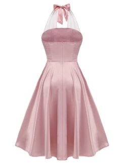 Pink 1950s Halloween Bloodstain Halter Dress -BUNBUN Fancy Clothing Shop SCHL000825 3 compressed