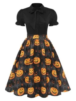 1950s Halloween Pumpkin Bow Tie Dress -BUNBUN Fancy Clothing Shop SCHL000826 1 compressed