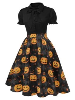 1950s Halloween Pumpkin Bow Tie Dress -BUNBUN Fancy Clothing Shop SCHL000826 2 compressed