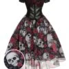 1950s Halloween Skull Rose Lace Mesh Dress -BUNBUN Fancy Clothing Shop SCHL000827 01 compressed