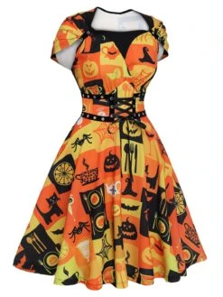 1950s Halloween Lace-Up Peter Pan Collar Dress -BUNBUN Fancy Clothing Shop SCHL000829 2