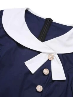 Dark Blue 1950s Lapel Patchwork Dress 13 Dark Blue 1950s Lapel Patchwork Dress -BUNBUN Fancy Clothing Shop SCHL000847 4 compressed