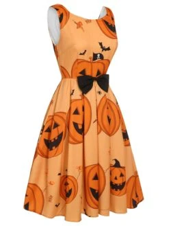 Orange 1950s Halloween Sleeveless Beading Dress -BUNBUN Fancy Clothing Shop SCHL000850 2 compressed