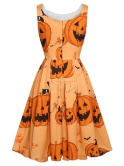 Orange 1950s Halloween Sleeveless Beading Dress -BUNBUN Fancy Clothing Shop SCHL000850 3 compressed
