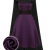 2PCS 1950s Deep Purple Dress & Black Bat Cloak -BUNBUN Fancy Clothing Shop SCHL000856 SCHL000857 01
