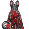 Black 1950s Sweetheart Skeleton Rose Swing Dress -BUNBUN Fancy Clothing Shop SCHL000859 01 compressed