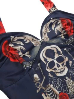 Black 1950s Sweetheart Skeleton Rose Swing Dress -BUNBUN Fancy Clothing Shop SCHL000859 4 compressed