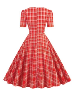 1950s Gingham Plaid Square Neck Flared Dress -BUNBUN Fancy Clothing Shop SCHL000999 R 3