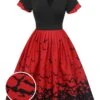 1950s Halloween Flounce Sleeve Swing Dress -BUNBUN Fancy Clothing Shop SCHL001005 01