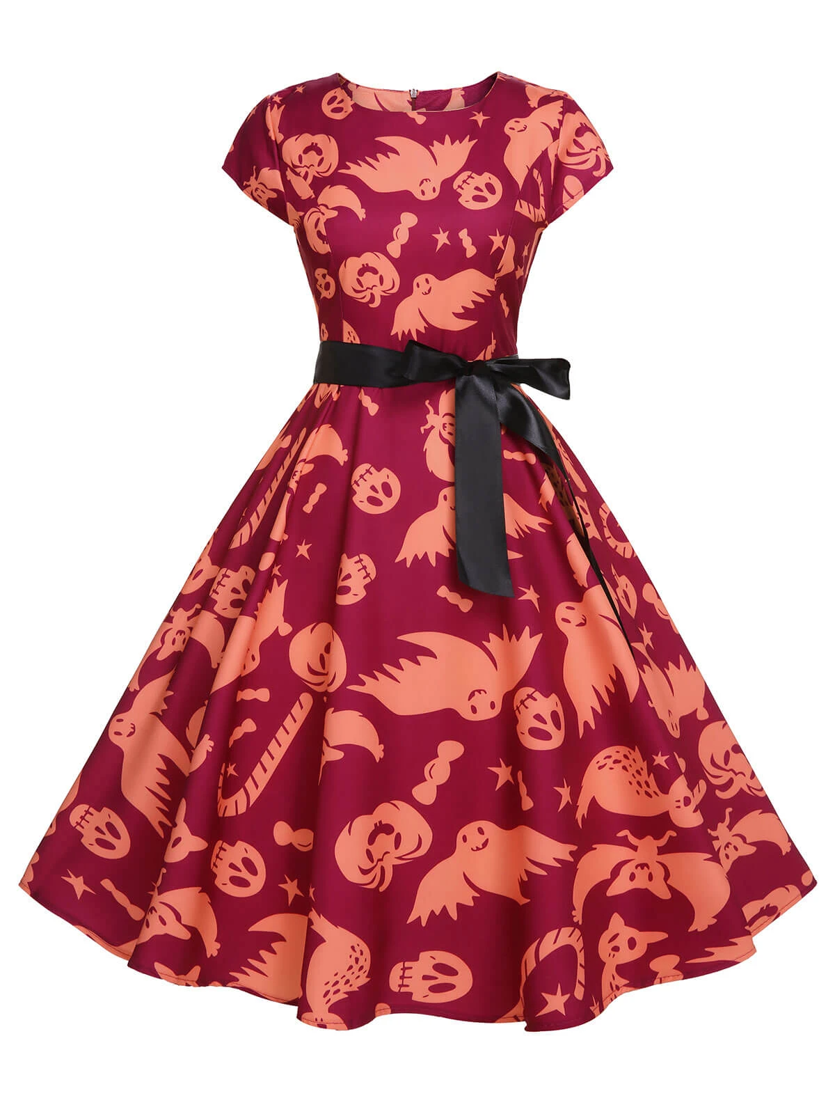 Red 1950s Halloween Ghost Dress With Ribbon 3 Red 1950s Halloween Ghost Dress With Ribbon