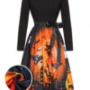 1950s Black Halloween Long Sleeve Swing Dress -BUNBUN Fancy Clothing Shop SCHL001017 01