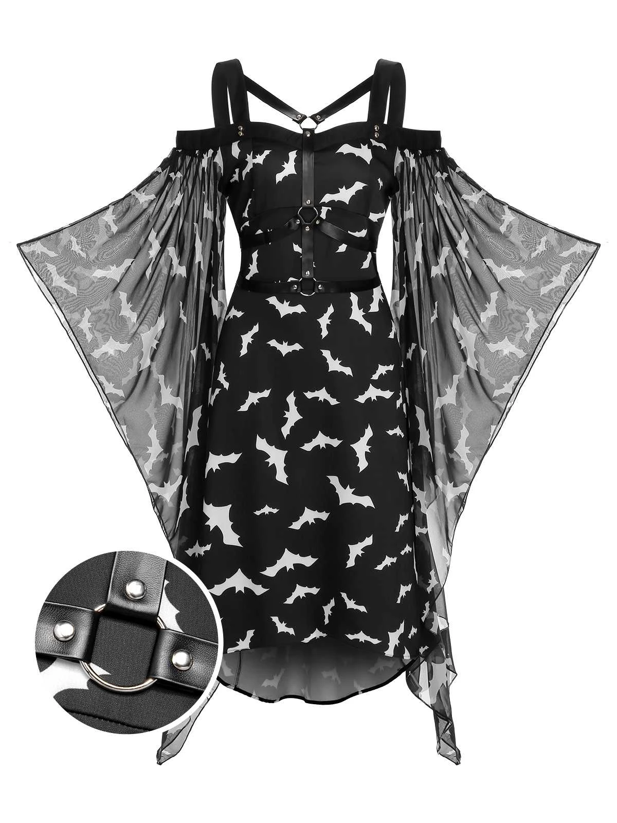 Black 1950s Halloween Spaghetti Strap Bat Dress 3 Black 1950s Halloween Spaghetti Strap Bat Dress