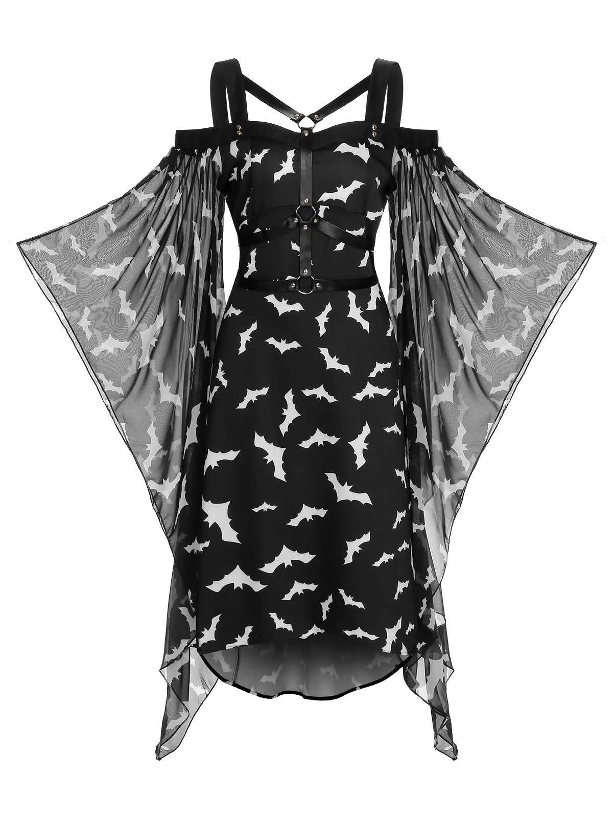 Black 1950s Halloween Spaghetti Strap Bat Dress 4 Black 1950s Halloween Spaghetti Strap Bat Dress - Image 2