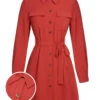 Red 1950s Lapel Long Sleeve Shirt Dress