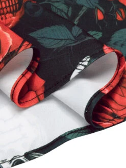 Black 1950s Halloween Skull Rose Sleeveless Dress -BUNBUN Fancy Clothing Shop SCHL001035 6