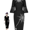 Black 1960s Halloween Spider Net Bell Pencil Dress -BUNBUN Fancy Clothing Shop SCHL001044 01