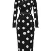 Black 1960s Polka Dot V-Neck Dress -BUNBUN Fancy Clothing Shop SCHL001205 B 1