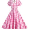 1950s Plaid Bow Lapel Swing Dress -BUNBUN Fancy Clothing Shop SCHL001476 LP 1