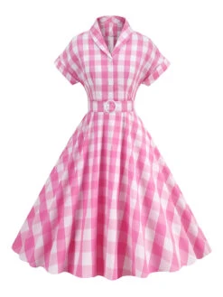 1950s Plaid Bow Lapel Swing Dress -BUNBUN Fancy Clothing Shop SCHL001476 LP 3