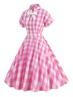 1950s Plaid Bow Lapel Swing Dress -BUNBUN Fancy Clothing Shop SCHL001476 LP 4