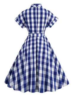 1950s Plaid Bow Lapel Swing Dress -BUNBUN Fancy Clothing Shop SCHL001476 NB 3