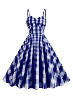 1950s Plaid Strap Swing Dress -BUNBUN Fancy Clothing Shop SCHL001478 NB 1