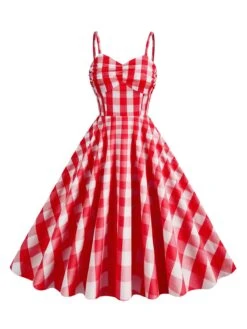 1950s Plaid Strap Swing Dress -BUNBUN Fancy Clothing Shop SCHL001478 R 1