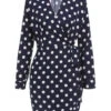 Dark Blue 1960s V-Neck Polka Dot Dress -BUNBUN Fancy Clothing Shop SCHL001692 1