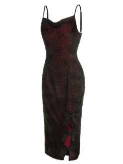 Deep Red 1960s Halloween Spider Web Dress -BUNBUN Fancy Clothing Shop SCHL001839 2 compressed