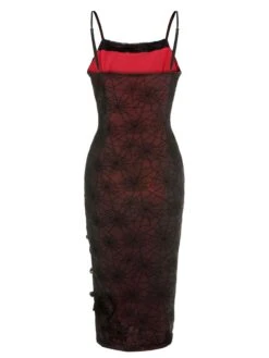 Deep Red 1960s Halloween Spider Web Dress -BUNBUN Fancy Clothing Shop SCHL001839 3 compressed