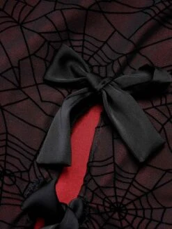 Deep Red 1960s Halloween Spider Web Dress -BUNBUN Fancy Clothing Shop SCHL001839 6 compressed