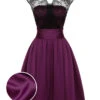 Dark Purple 1950s Lace Patchwork V-Neck Dress