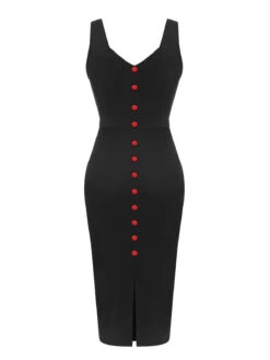 Black 1960s V-Neck Solid Bodycon Dress -BUNBUN Fancy Clothing Shop SCHL002063 3