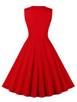 Red & Black 1950s Plaid V-Neck Dress -BUNBUN Fancy Clothing Shop SCHL002106 R 5