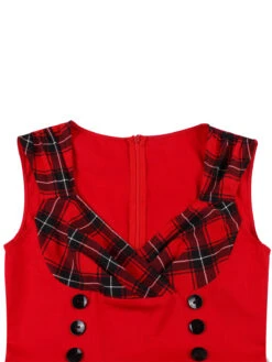 Red & Black 1950s Plaid V-Neck Dress -BUNBUN Fancy Clothing Shop SCHL002106 R 7