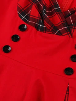 Red & Black 1950s Plaid V-Neck Dress -BUNBUN Fancy Clothing Shop SCHL002106 R 8