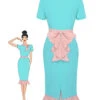Turquoise 1930s Polka Dots Ruffles Dress 2 Turquoise 1930s Polka Dots Ruffles Dress -BUNBUN Fancy Clothing Shop SCHL002186 01